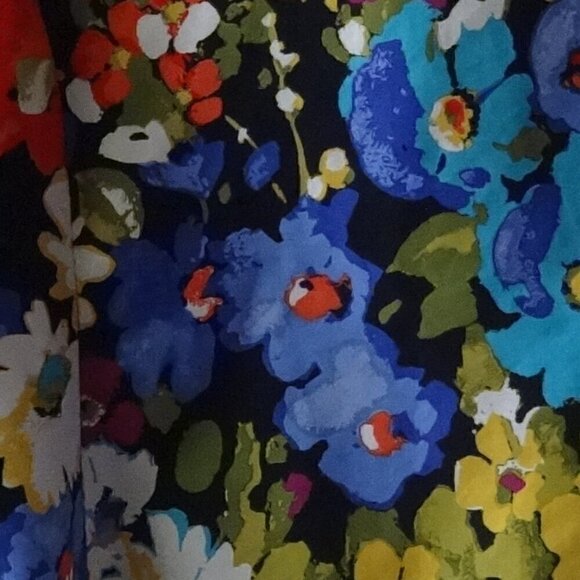 Erin women's jacket size PM, 3/4 sleeve, black with colorful print, 1 hook front - Picture 11 of 12